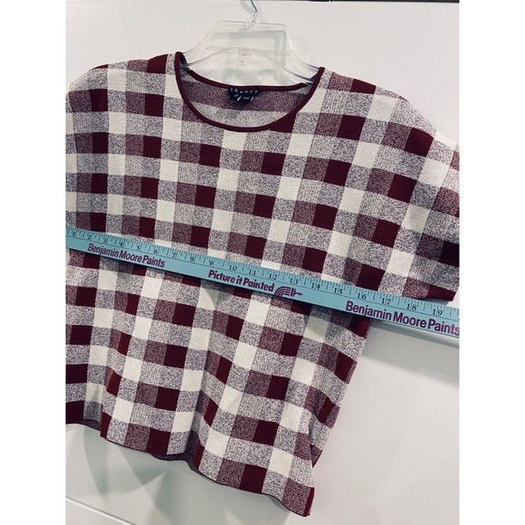 NWOT- THEORY Seblyn Checkered Gingham Designer Crop Top Burgundy & White SM - Picture 8 of 9